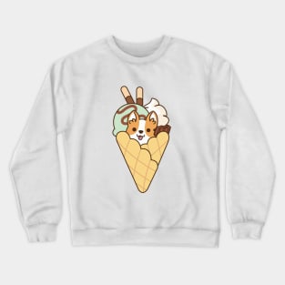 Cute Corgi in the Waffle with Mint Ice Cream & Chocolate Stick Crewneck Sweatshirt